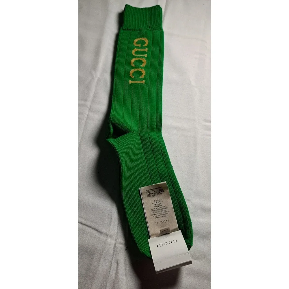 Authentic Men's Gucci Intarsia Knit Cotton Long Logo Socks 732697 22-24 cm S‎